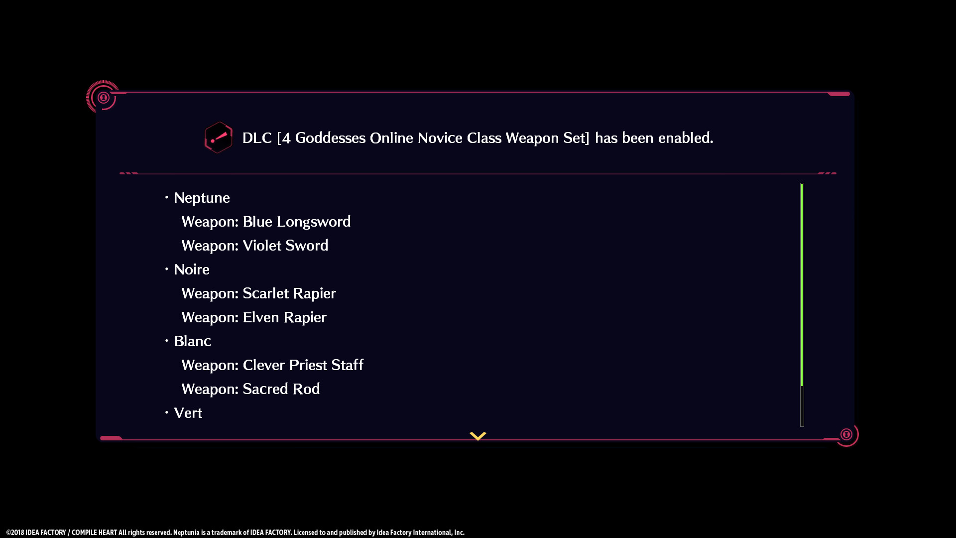 Megadimension Neptunia VIIR - 4 Goddesses Online Novice Class Weapon Set Featured Screenshot #1