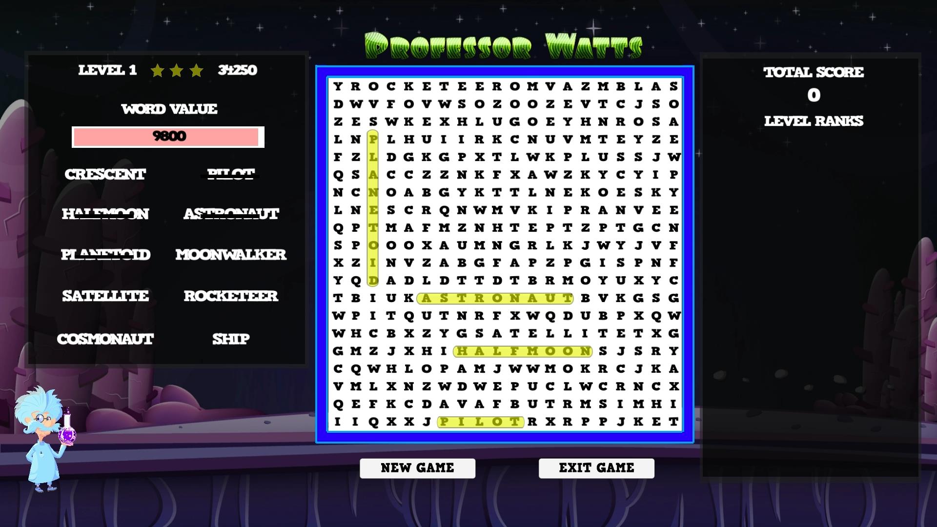 #2. Professor Watts Word Search: Space Voyage (Steam) By: Ripknot Systems