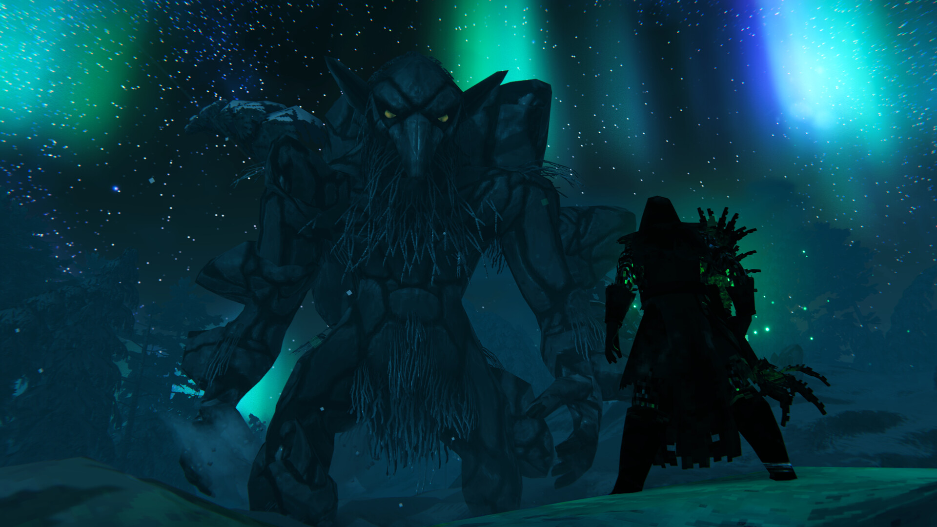 A Gammeltroll bearing down on a lone warrior in the Deep North