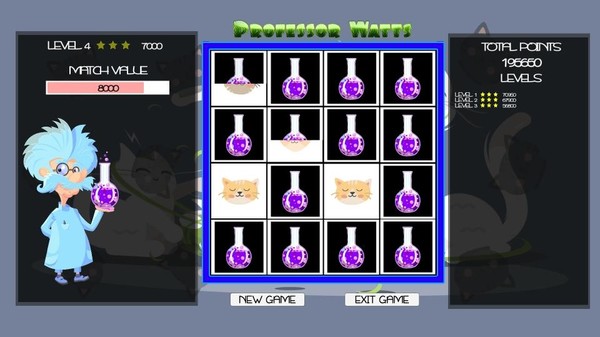 Screenshot z Professor Watts Memory Match: Cats