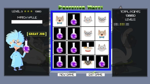 Screenshot z Professor Watts Memory Match: Cats