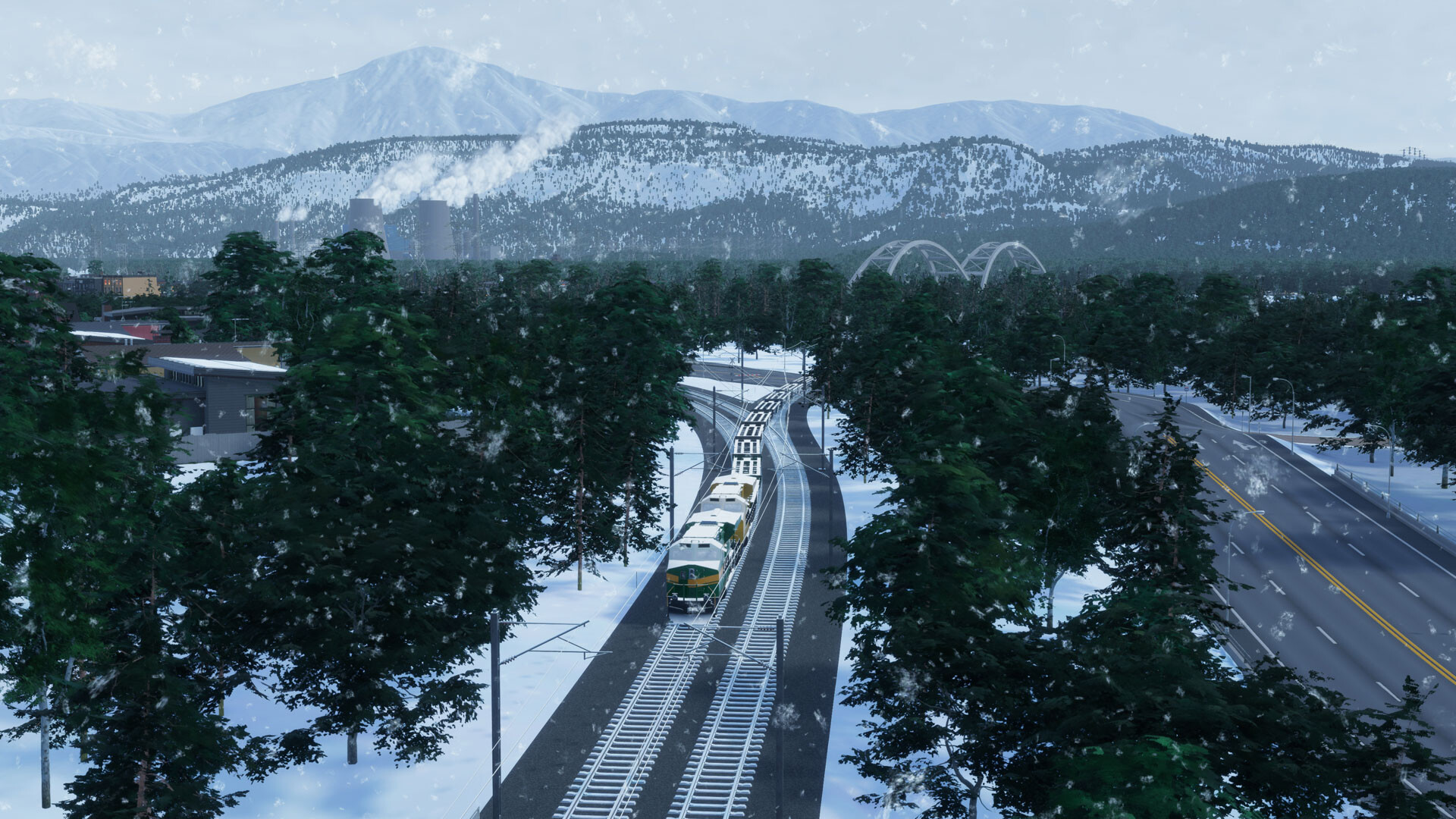 シティーズ：スカイラインII 雪が積もった線路を走る冬の貨物列車