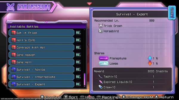 Hyperdimension Neptunia Re;Birth1 Survival Mode