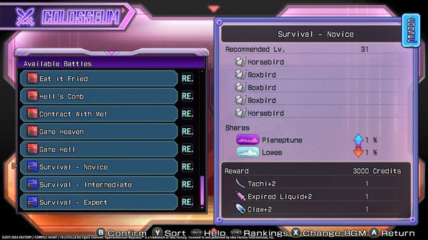 Hyperdimension Neptunia Re;Birth1 Survival Mode