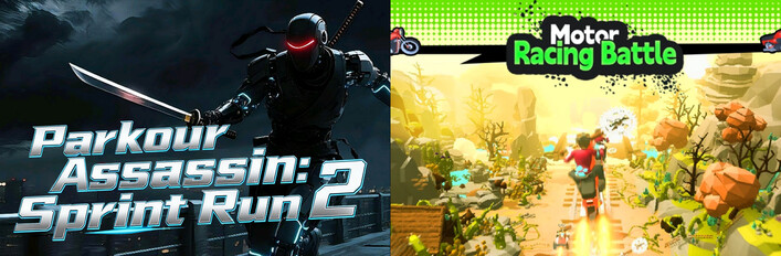 🔪2️⃣Parkour Assassin: Sprint Run 2 x 🏍️Motor Racing Battle