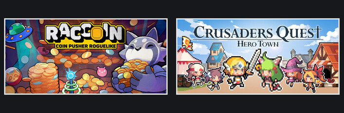 RACCOIN: Coin Pusher Roguelike + Crusaders Quest : Hero Town